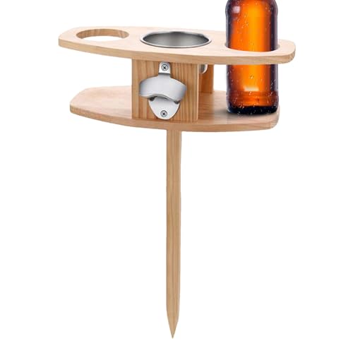 Tyinerc Mesa de vino para exterior | Portavasos de madera desmontable, mesa de picnic con portavasos, para césped, jardín, playa, camping, viaje trasero y entretenimiento al aire libre