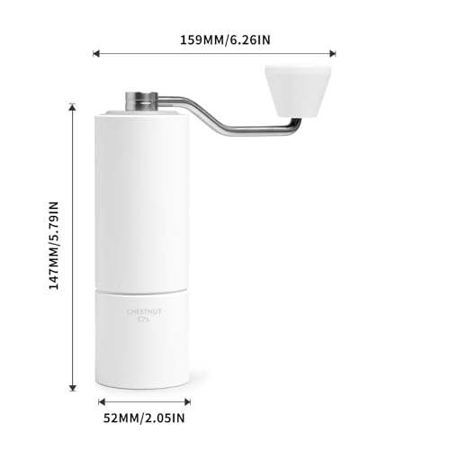 Image of TIMEMORE Chestnut C2S Manual Coffee Grinder Capacity 25g with CNC Stainless Steel Conical Burr, Internal Adjustable Setting, Double Bearing Positioning, Hand Grinder (White)
