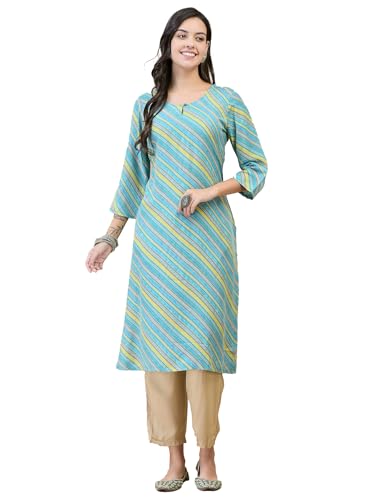 Image of Shree Women Liva (Rayon) White Floral Print Kurta