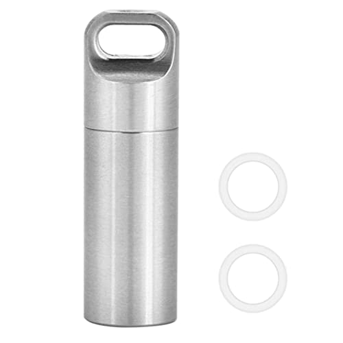 Weojeviy Wasserdichter Edelstahl-Pillenanhänger, Pillenflasche, Pillendose, Pillendose, Medikamentenbehälter, Halter für Outdoor-Camping(M) Cover