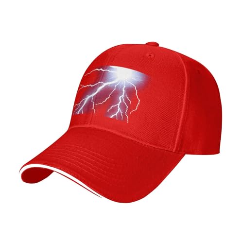 Image of WBQLSL Lightning Flash One Size Printed Curved Brim Baseball Cap - Unisex Outdoor Hiking and Sports Sun hat Red