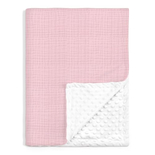 Image of Baby Blankets for Girls, Soft Nursery Minky Blankets with Muslin and Dotted Fleece Back 30x40 inches, Receiving Bed Quilt for Newborn, Infants, Toddlers (Pink)
