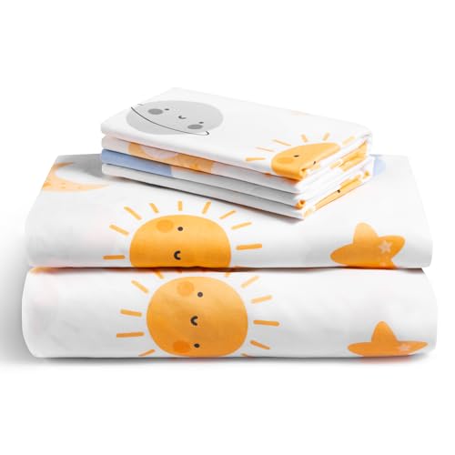 LuxClub 4 PC Full Sheet Set Sun, Kids Bed Sheets Twin Size, Toddler Bedding Set for Girls, Boys, Teens - Deep Pocket - Machine Washable - Soft Microfiber