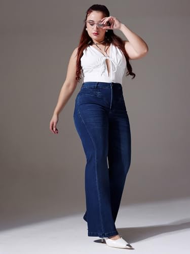 Image of Miss Chase A+ Women's Bootcut High Rise Regular Length Stretchable Denim Jeans
