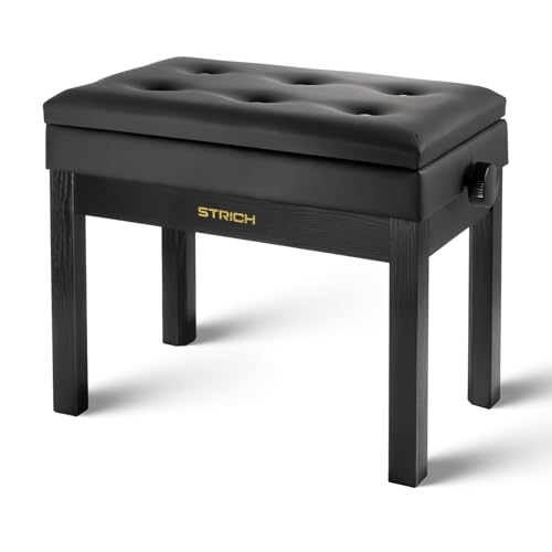 STRICH Adjustable Piano Bench With Storage Wooden Keyboard Bench with Bookcase Stool Chair Seat with High-Density Sponges Cushion for Piano Shop Music School Studio Black SPB-20
