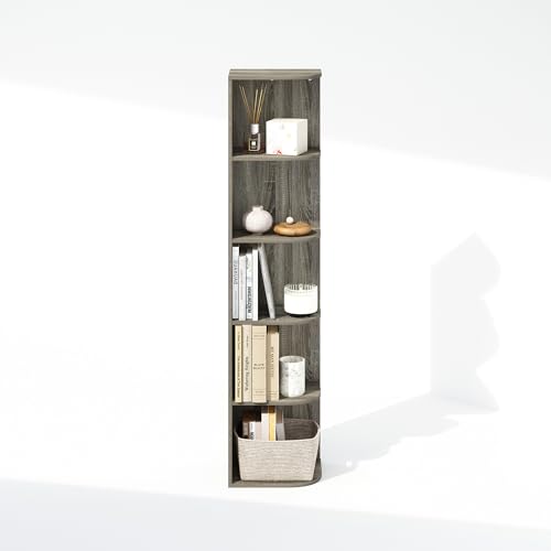 Image of Furinno Reed Corner Shelf, 5-Tier Corner Bookshelf, Book Shelf, Corner Shelves, Storage Rack, for Organization and Storage, Home Office, Living Room, French Oak