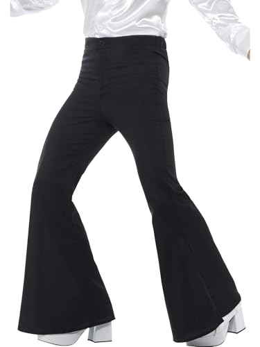 Smiffys Flared Trousers, Mens, Black , 1960's Groovy Fancy Dress, 1960s Dress Up Costumes