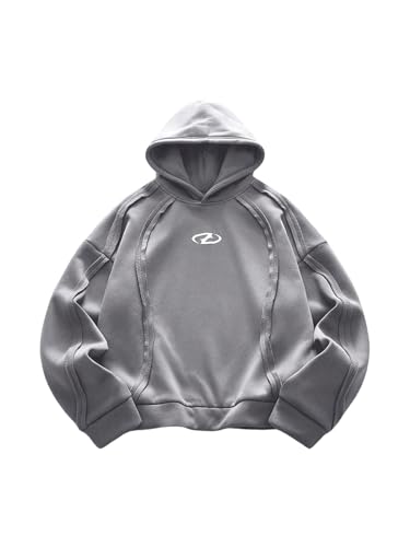 RoseSeek Men's Hoodies Long Sleeve Graphic Sweatshirts Hooded Neck Pullover Tops Fall Streetwear Grey Medium
