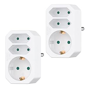 benon 2x meervoudige stekker wit – stekkerdoosadapter met kinderbeveiliging – dubbele stekker 3680W – 3-voudige…