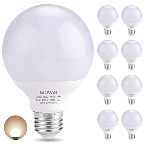 GIOVAR 8-Pack LED Bathroom Light Bulbs, 4000K Natural White Night Light Bulb, Non Dimmable Makeup Mirror Lights for Bedroom, E26 Medium Screw Base GIOVAR 8-Pack LED Bathroom Light Bulbs, 4000K Natural White Night Light Bulb, Non Dimmable Makeup Mirror Lights for Bedroom, E26 Medium Screw Base