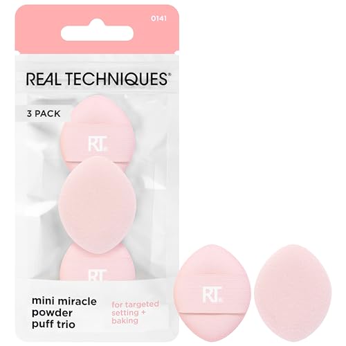 Real Techniques Trío Mini Miracle Powder Puff de, para fijar y hornear, minibollas de maquillaje para polvos sueltos y prensados, 3 unidades