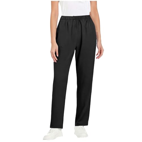 Image of Scrubs Pants for Women Plus Size Stretch Waisted Workwear Pants Medical Uniform Comfy Straight Leg Barrel with Pocket