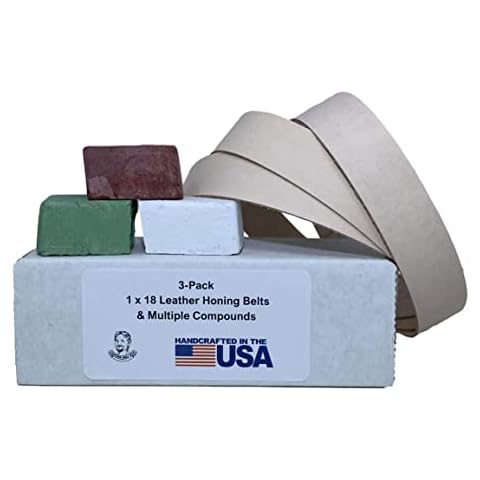 3 Pack of 1" x 18" Leather Strop Belts - Green, White, and Brown Compounds Included… Cover