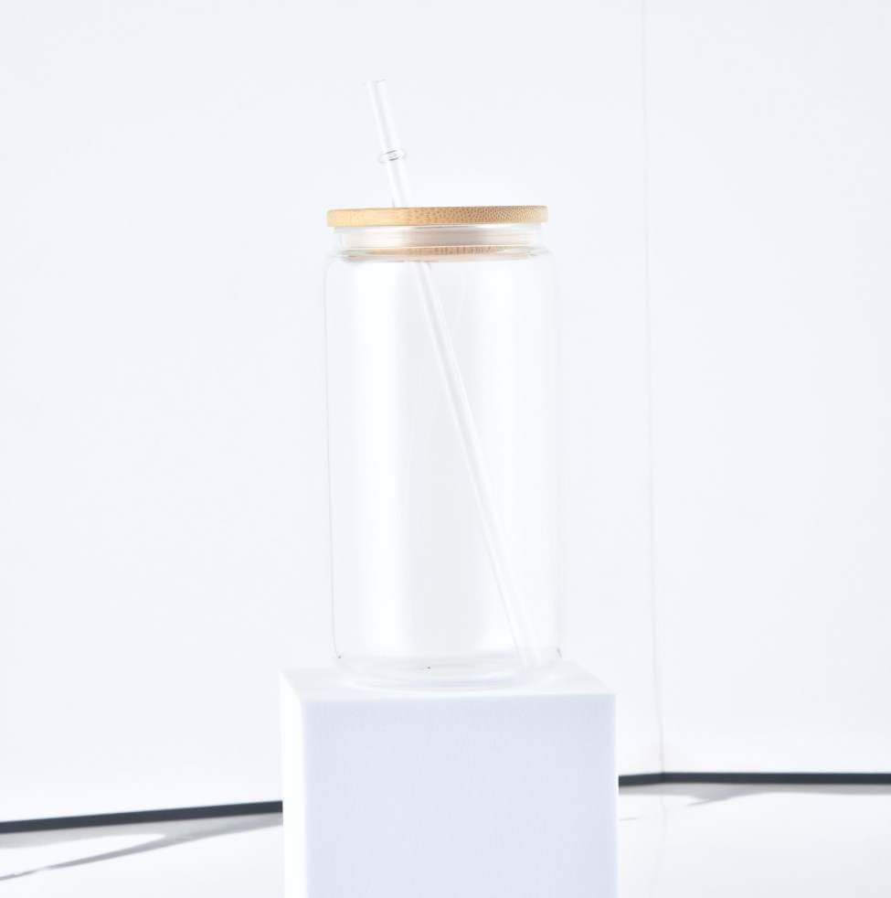 Frcctre 4 Pack Drinking Glasses with Bamboo Lids and Straws, 11 Oz Romantic Water