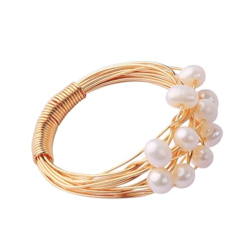 18K Gold Pearl Rings for Women Dainty Natural Freshwater Pearl