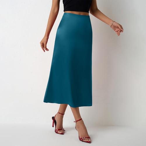 JOAU Women's Satin High Waisted Midi Skirt Elegant Casual Work Business Zipper Back A-line Skirts Y2K Travel Vacation Outfits4