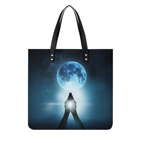 Sac cabas motif lune pour femme grand tote bag de voyage 39x39cm
