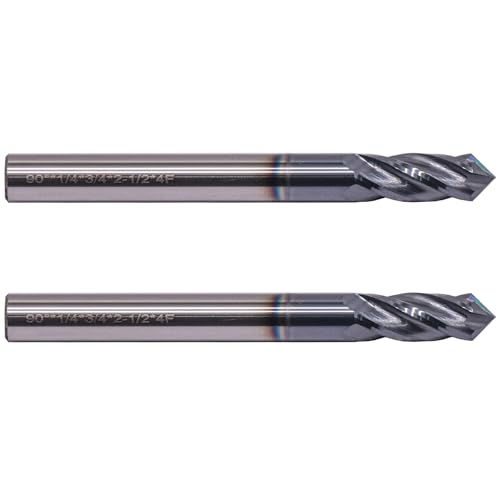 Image of BestParts 2Pcs 1 /4 inch 4-Flute 90 Degree Solid Carbide Drill Mill - AlTiN Coated, 90 Included Angle, 4 Flute, 1 /4 inch Cutting Diameter, 1 /4 inch Shank Diameter, 3 /4 inch Length of Cut, 2-1 /2 inch Overall Length