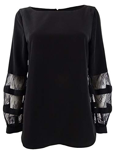Calvin Klein Crew Neck Blouse with Lace Sleeve Black MD (US 8-10)