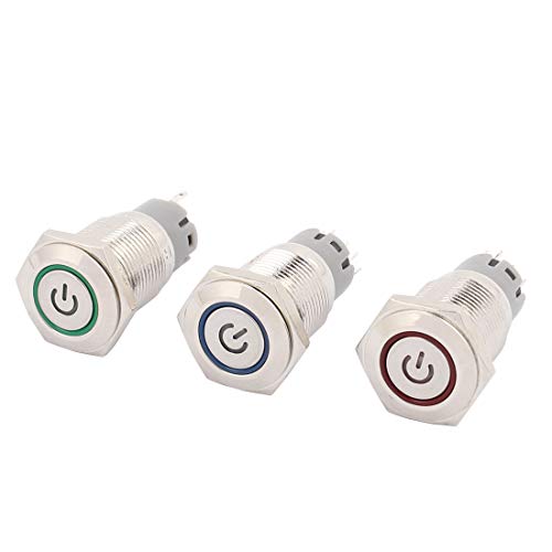 Aexit 3Pcs DC 12V 3A Green Red Blue LED Light 5 Pin SPDT NO/NC Momentary Push Button Switch (2e435625c0341d5765d12d84ec3ec272)
