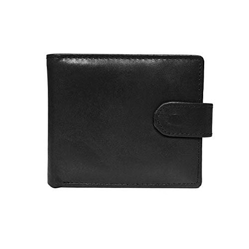RAS MENS LUXURY SOFT LEATHER TRI FOLD WALLET CREDIT CARD SLOTS, ID WINDOW AND COIN POCKET (Black)