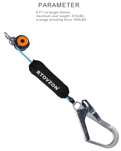 Image of 6 Feet Self Retracting Lifeline, Web SRL, No Tangle + External Shock Absorber, Retractable Safety Lanyard, Fall Protection Gear, OSHA ANSI Comply