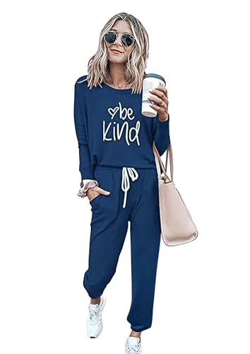 Image of PRETTYGARDEN Women's Two Piece Outfit Long Sleeve Crewneck Pullover Tops And Long Pants Tracksuit | Long Sleeve Shirts, Jogger Pants Pockets, Matching Track Suits, Fall Spring Comfy Clothes for Casual Outing, Cruise, Airport