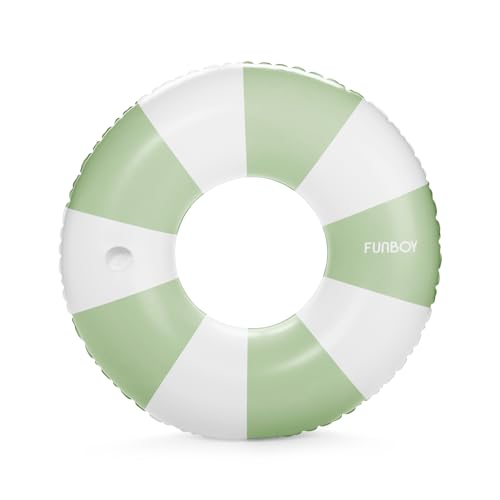 FUNBOY Giant Vintage Green Stripe Inflatable Tube Pool Float with Cup Holder 48' | Large Pool Float for Adults | Inner Tube Swimming Pool Toys Swim Rings | Pool Lounger Float for Pool Party & Summer