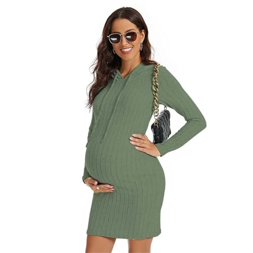 Vestido premamá Vestidos de Embarazo, Ropa de Maternidad Relajante, otoño, Color sólido, Sudadera de Punto, Vestido Diario, Falda Ajustada, Ropa de Mujer(Deep Green,L)