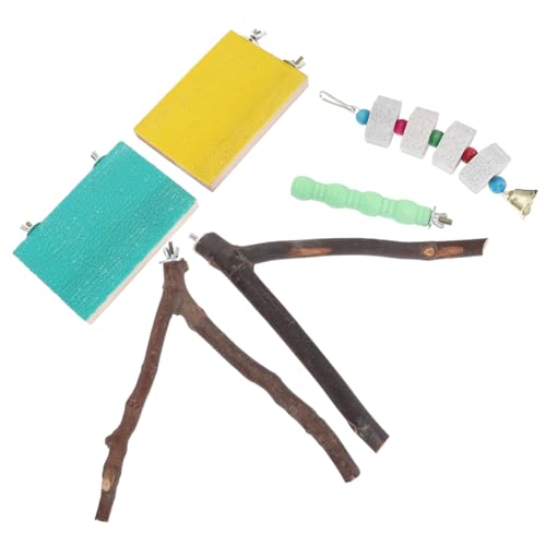 Toddmomy 6 Piezas Juguete para Masticar Loro enigmath Accesorios para pájaros Juguete de masticación de pájaros Colgante Varita para Masticar Loro Soporte para pájaros Percha de Loro Metal