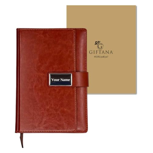 Image of Giftana Personalized Diary with Name, Customized Leather Notebook Diary with Magnetic Flip Lock, A5 Size, 192 Ruled Pages Office Diaries for Writing, New Year Corporate Gifts for Employee (Brown 4)