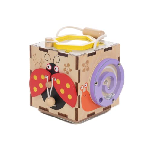 EverEarth 6 in 1 Mini Garten Abenteuer Motorikw&uuml;rfel aus Holz mit zahlreichen Aktivit&auml;ten - Busy Cube Besch&auml;ftigung f&uuml;r Reise Restaurant Wartezeit f&uuml;r Jungen und M&auml;dchen - Fidget W&uuml;rfel EE33940