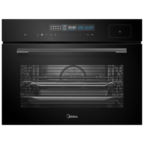 Midea Schwarz Kompakt-Dampfbackofen 3D Heißluft Grill Pizza Garthermometer 12 Funktionen + 4 Dampfgarfunktionen Touch & Slide Control 5 Einschub-Positionen