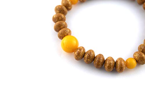 Kyoto Asahiya Bodhi Tree Wood & Honey Amber Bracelet Japanese Juzu Mala Beads Buddhist Prayer Beads Rosary Bracelet For Unisex Gifts #TOP4