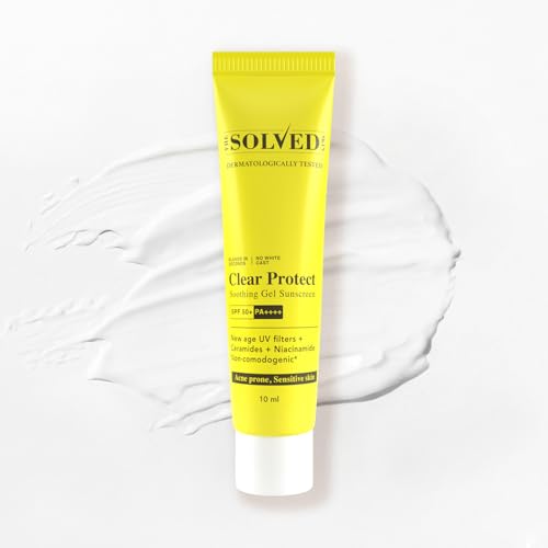 Image of The Solved Skin Clear Protect Sunscreen SPF 50+ PA++++ | Oil-Free Fluid Gel Sunblock | Lightweight Quick Absorbing | Zero White Cast | New Gen UV Filters | For Acne Prone & Sensitive Skin (10ml)