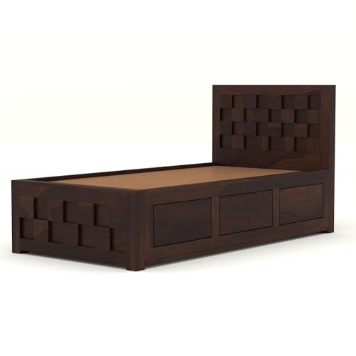 Image of Solid Sheesham Wood Single Size Bed with Box Storage for Bedroom Living Room Single Cot for Home Wooden Palang for Hotel (Walnut, Size 6 * 4)
