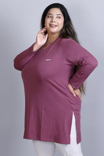 Image of CUPID Women's Cotton Plus Size Plain Full Sleeves Long Top for Summer n Semi Summers with One Side Pocket for Ladies Solid T Shirt