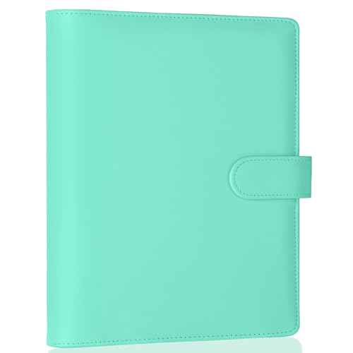 Image of Antner A5 Notebook Binder 6 Ring Refillable Budget Planner Cover for Cash Organizer, PU Leather Loose Leaf Photocard Holder Aesthetic Binder with Magnetic Buckle for A5 Planner Inserts, Light Green