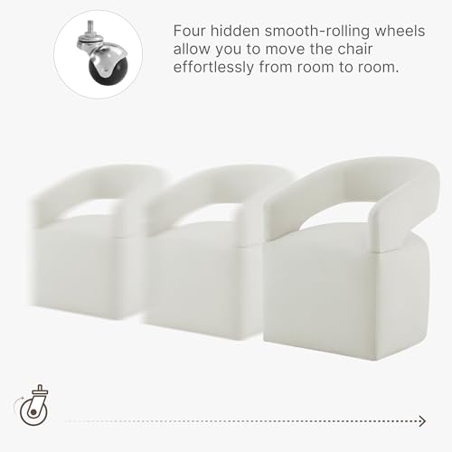 Image of KISLOT Upholstered Dining Chairs Set of 2, Modern Rolling Dining Chairs with Hidden Casters, Arm Kitchen Chairs with Linen Look Fabric, Padded Barrel Chairs for Dining Room, Kitchen, Bedroom, Ivory