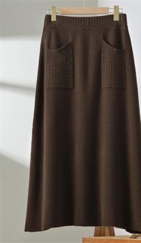 Women Winter Merino Wool Skirt Elastic Waist Casual Twisted Flower Knit Skirt with Pockets2