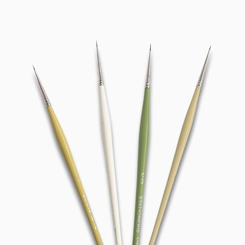 Image of Wood Professional Synthetic Detail Paint Brushes Set, 4 Fine Tip Sizes, with Storage Case