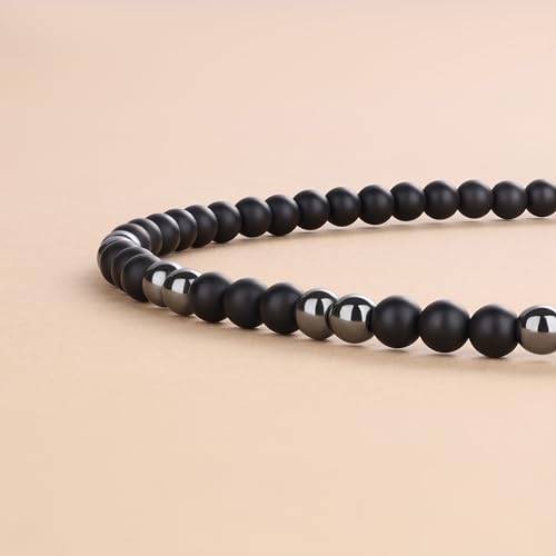GAVU 6mm Men's Evil Eye Hamsa Hand Pendant, Matte Onyx Necklace for Men, Hematite Beaded Necklace for Men4