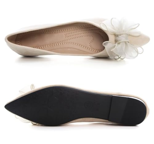 Image of SAILING LU Womens Bowknot Ballet Flats Pointy Toe Suede | Casual Flat Shoes, Dressy Wear to Work, Moccasins, Slip-Ons