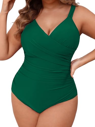 CUPSHE Women‘s One Piece Swimsuit Plus Size Tummy Control V Neck Bathing Suit Curvy Cutout Slimming