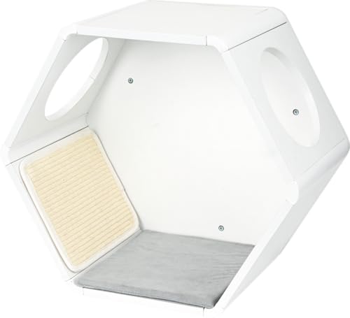 AniOne Katzen-Kletterwand Set, Kratzstamm mit Wandliegeplatz und Kletterbrücke, 100x50x50 cm, Grau, für Katzen bis 6 kg, zum Klettern und Kratzen,...