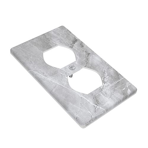 Grey Marble Outlet Covers Wall Plate Decorative Single Gang Electrical Kids Room Bedroom Funny Duplex Wallplate Receptacle Faceplate 4.50" X 2.76" #TOP2