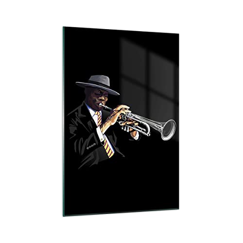 Moderne Impression sur Verre 70x100cm Image Tableau en Verre Decoration Murale jazz musica musicista Grand Tableaux Decoratifs Muraux Chambre Cuisine Vertical...