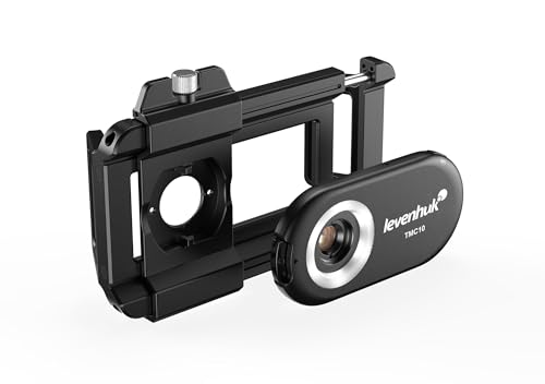 Levenhuk Kelvin TMC10 LED Mikroskop Do Smartfona 200x, z Klipsem, 19 Trybów Oświetlenia LED i UV, Wbudowany Filtr Polaryzacyjny, USB-C i Adapter W Zestawie, Ultralekki