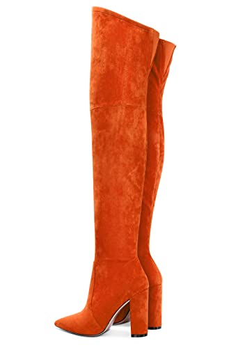 Aachcol Women Over Above The Knee Boots Chunky Block High Heel Pointed Toe Zipper 4 Inch4