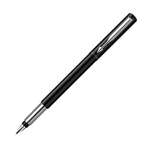 PARKER Vector pluma estilográfica, color negro con adorno cromado, plumín mediano, tinta azul, en blíster